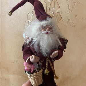 Vintage Lynn West Floral Burgundy Santa Fairy Doll